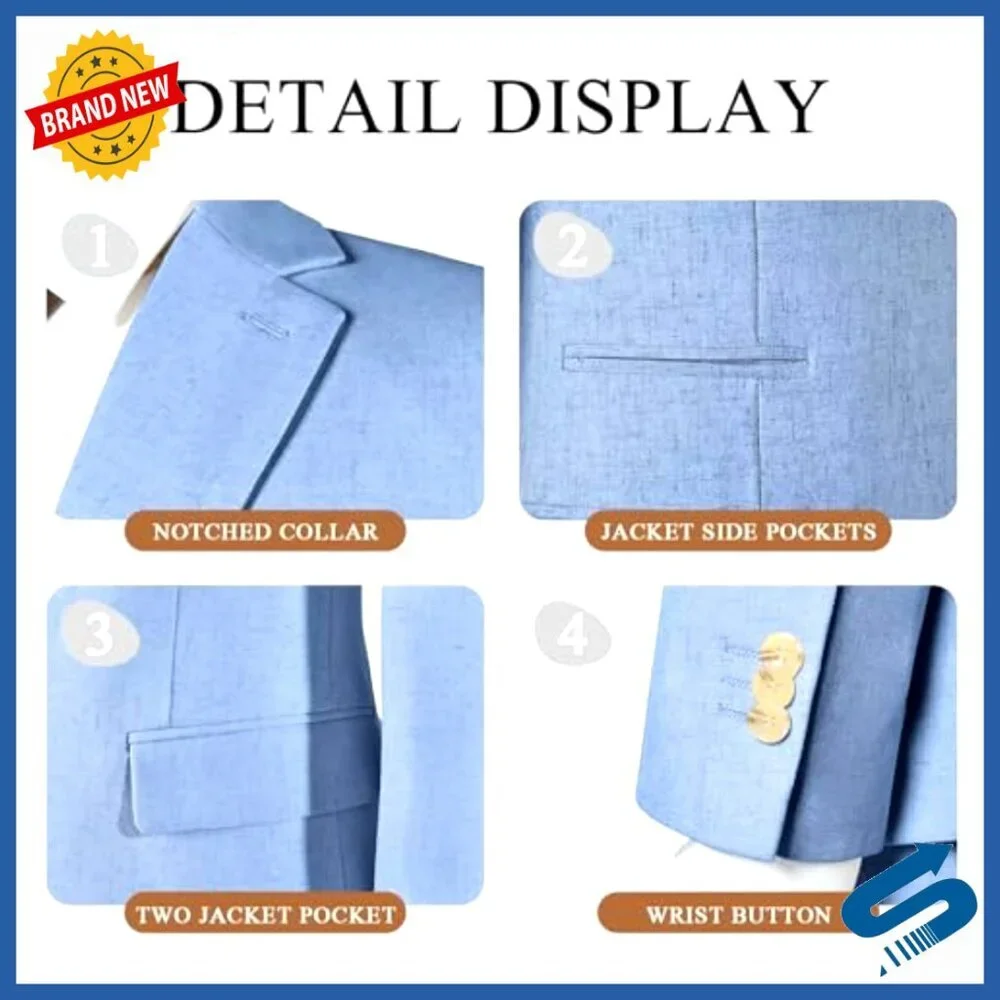 Men's Linen Suit Set with Blazer and Shorts, Lightweight Summer Wedding